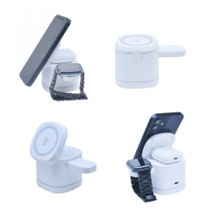 Beyaz MagSafe Özellikli Çok Fonksiyonlu Şarj İstasyonu 15W Kablosuz Şarj Cihazı